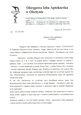 Pismo informacyjne - Okręgowa Izba Aptekarska w Olsztynie