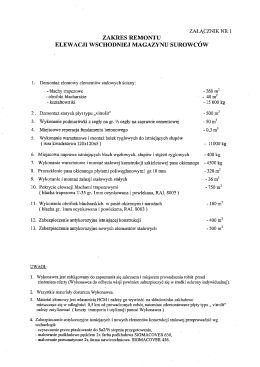 zAKREs REMONTU r ELEWACJI wsCHoDNIEJ MAGAZYNU