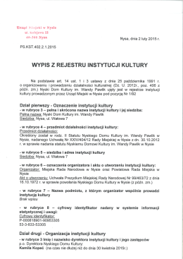 WYPIS Z REJESTRU INSTYTUCJI KULTURY