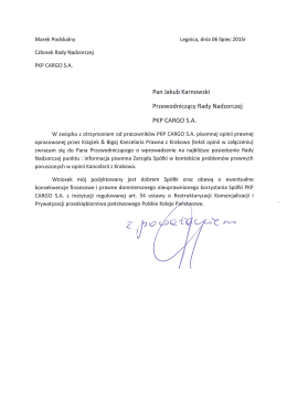 Pismo do Przewodniczącego Rady Nadzorczej.