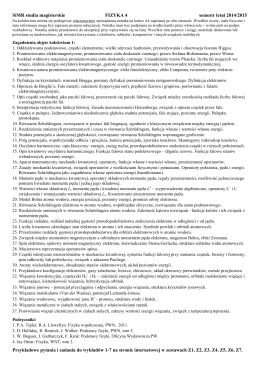 SiMR studia magisterskie FIZYKA 4 semestr letni 2014