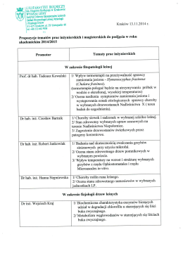 Propozycje tematów prac inżynierskich dla studentów dokonujących