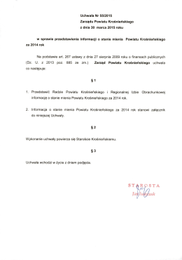 Uchwała Nr 55/2015 Zarządu Powiatu Krośnieńskiego z dnia 30