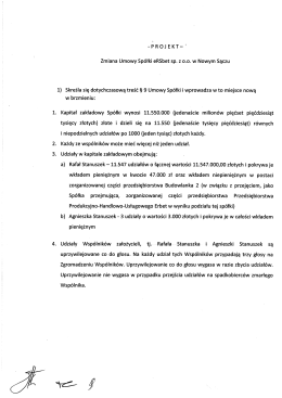 `PROJEKT--l Zmiana Umowy Spółki eRSbet sp. z 0.0. w