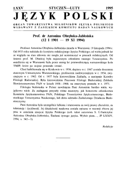 Antonina Obrębska-Jabłońska (1901-1994) (biogram: &bdquo;Język Polski