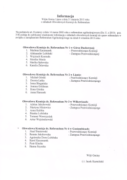 Informacja W&oacute;jta Gminy Lipno z dnia 31 sierpnia 2015 roku o