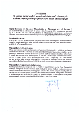 OGŁOSZENIE W sprawie konkursu ofert na