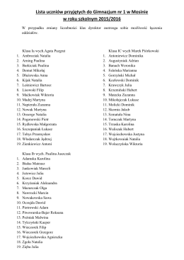 Lista uczniów przyjętych do Gimnazjum nr 1 w Mosinie w roku