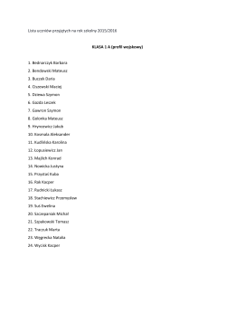 Lista uczniów przyjętych na rok szkolny 2015/2016 KLASA 1 A