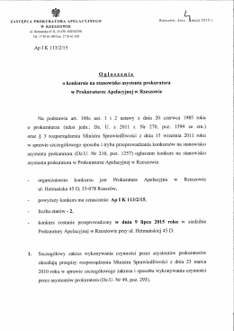 zAsTĘPcA PRoKURAToRA APELACYJNEGO Rzeszów, dnia maja