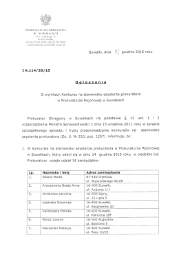 Ogłoszenie o wynikach konkursu