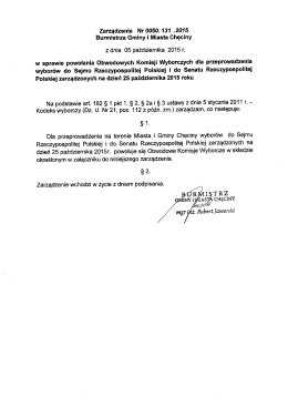 Zarządzenie Burmistrza Gminy i Miasta Chęciny w sprawie