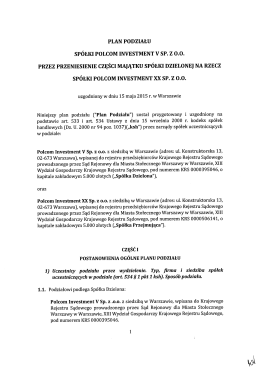 plan podziału spółki polcom investment v sp. z 0.0. przez