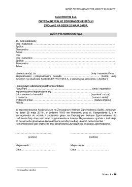 Wzór pełnomocnictwa i formularze na WZA 25 maja