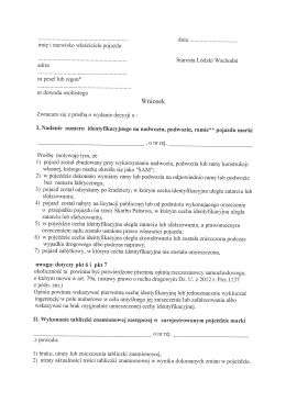 Wniosek o nabicie numeru wykonanie tabliczki znamionowej