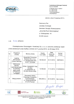 Rejestr umów PWiK – grudzień 2014 do luty 2015