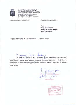 Odpowiedź firmy RWE Stoen z dnia 09.09.2015 na interpelację nr