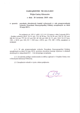 ZARZĄDZENIE NR 120.13.2015 W&oacute;jta Gminy Kleszcz&oacute;w