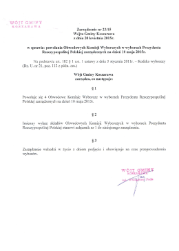Zarządzenie Nr 23/15 Wójta Gminy Koszarawa z dnia 20 kwietnia