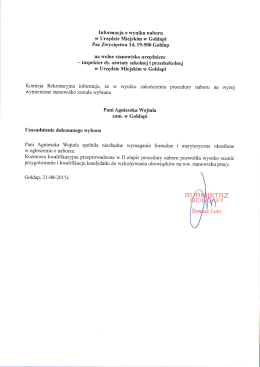 Informacja 0 wyniku naboru w Urzędzie Miejskim w Gołdapi Pac