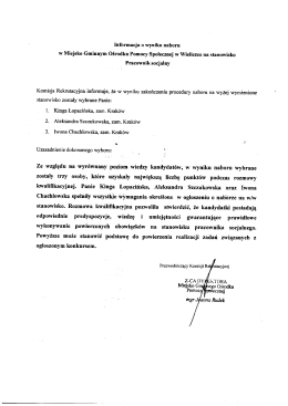 Informacja o wyniku naboru - Miejsko Gminny Ośrodek Pomocy
