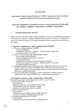 „Naprawa analizatora i przegląd serwisowy szafy pomiarowej