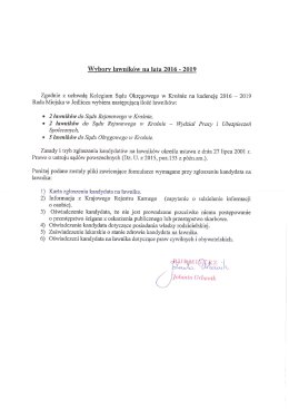Wybory lawnik&oacute;w na lata 2016 - 2019 Zgodnie z uchwałą Kolegium