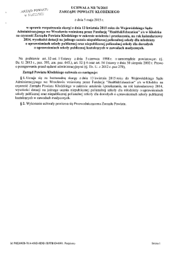 Uchwała Nr 76/2015 Zarządu Powiatu Kłodzkiego z dnia 5 maja
