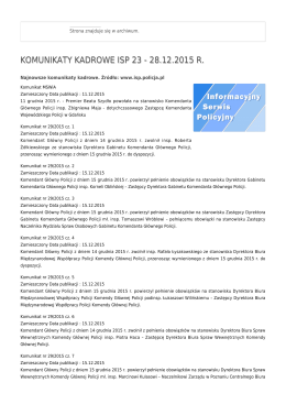 KOMUNIKATY KADROWE ISP 23 - 28.12.2015 R.