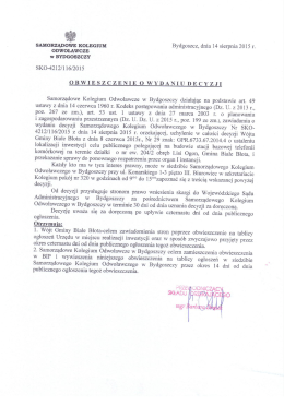 Obwieszczenie o wydaniu decyzji Samorządowego Kolegium