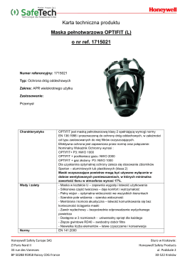 Karta techniczna produktu Maska pełnotwarzowa OPTIFIT (L) o nr
