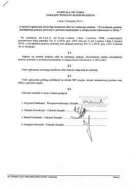 ZARZĄDU POWIATU KOZIENICKIEGO z dnia 5 listopada 2015 r. w