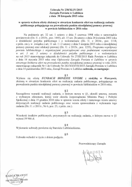Uchwała Nr 238/XLIV/2015 Zarządu Powiatu w Lublińcu z dnia 30