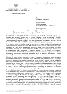 Odpowiedź z MF - Izba Gospodarcza Metali Nieżelaznych i Recyklingu