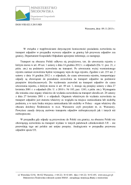 stanowisko dotyczące zezwoleń na transport odpad&oacute;w w ruchu