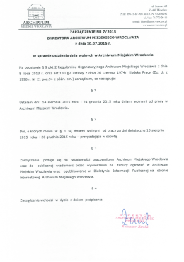 Zarządzenie w sprawie ustalenia dni wolnych.