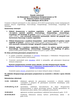 Zasady rekrutacji do Gimnazjum z Oddziałami Dwujęzycznymi nr 93