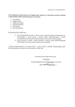 Szczecin, dn. 1 Września 2015 r. Lista kandydat&oacute;w dopuszczonych
