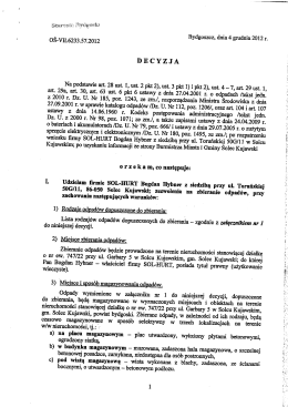 Decyzja Starosty Bydgoskiego nr. OŚ-VII.6233.57.2012 - Sol-Hurt