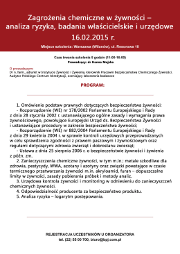 Zagrożenia chemiczne w żywności - analiza ryzyka