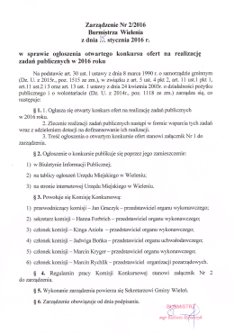 Zarządzenie Nr 2/2016 Burmistrza Wielenia z dnia 0.5