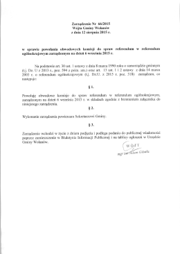 Zarządzenie Wójta Gminy Wolanów z dnia 12 sierpnia 2015 r. w