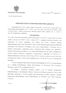 WOJEWODA DOLNOŚLĄSKI Wrocław, dnia ĹĹÍ sierpnia 2015 i.