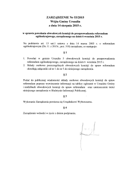 ZARZĄDZENIE Nr 53/2015 Wójta Gminy Urszulin z dnia 14 sierpnia