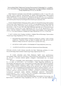 Sprawozdanie Rady Nadzorczej CNT S.A. z wynik&oacute;w oceny