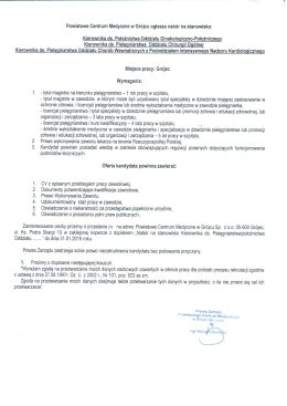 Powiatowe Centrum Medyczne w Grójcu ogłasza nabór na stanowisko