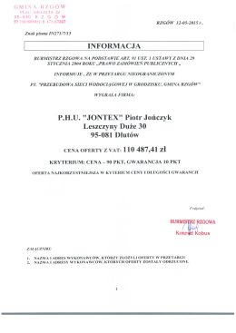 Wynik przetargu, zestawienie ofert, oferty odrzucone