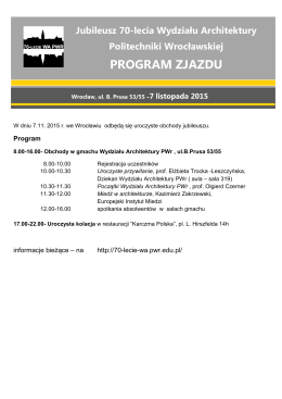 program zjazdu - Jubileusz 70-lecia Wydziału Architektury