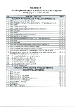 Cennik badań USG i elektrodiagnostyki - SPZOZ Warszawa