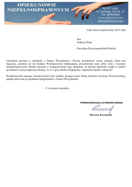 Pismo skierowane do Pana Prezydenta Andrzeja Dudy w dniu 10